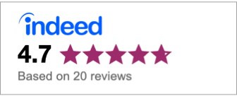 4.7 star rating on Indeed jobs based on 20 reviews